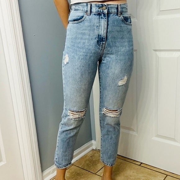 Dr. Denim Jeans Ripped Straight Leg Light Blue Destiny Cotton Nora Mom Size 26 - Picture 1 of 8